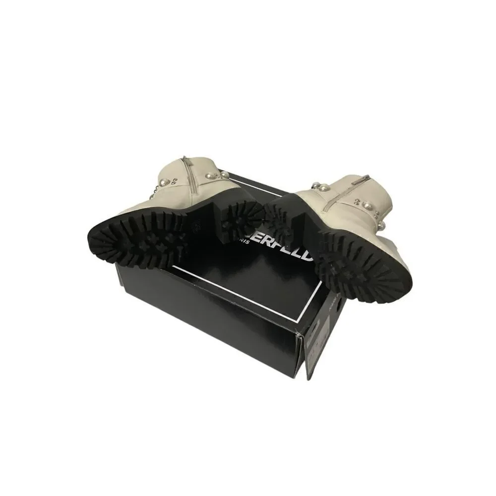 Karl Lagerfeld Paris NEW Combat Moto Booties Faux Pearl